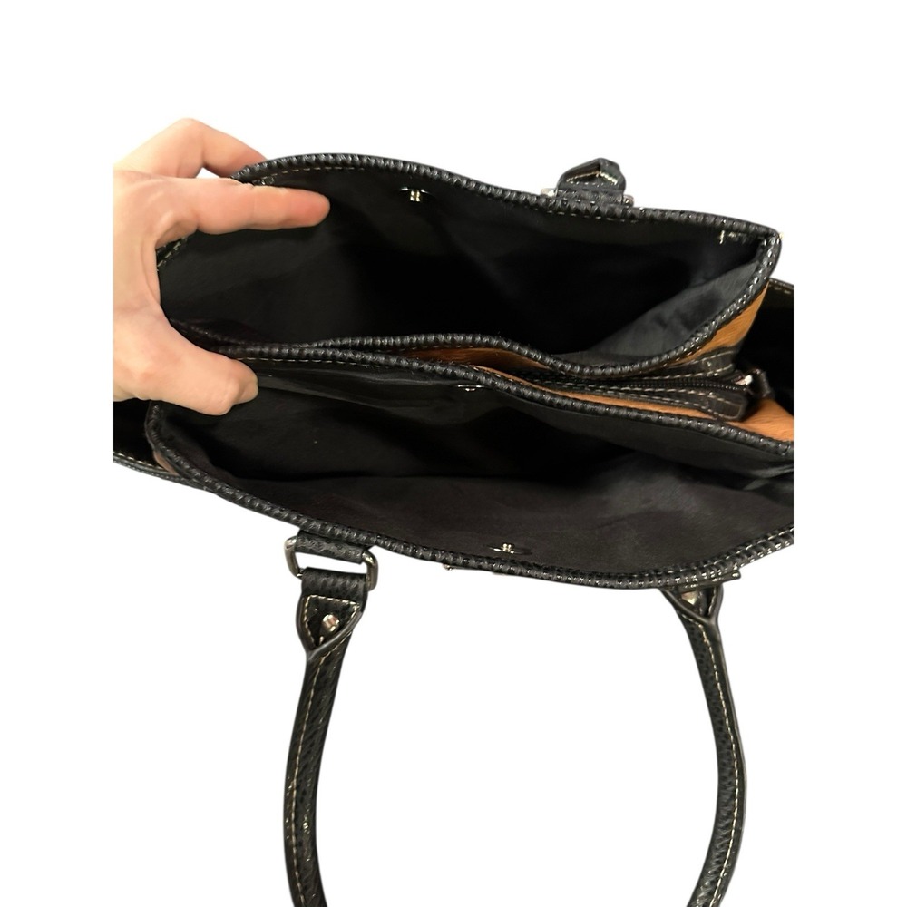 faux leather brown black top handle purse bag small - Picture 4 of 7